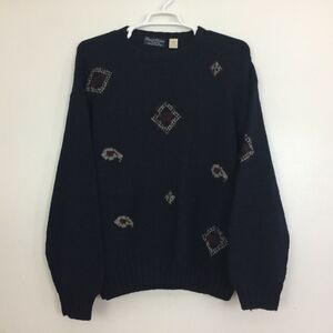 (JL) Vintage Bespoke Couture Handknit Sweater Size L Men's Virgin Wool Pullover